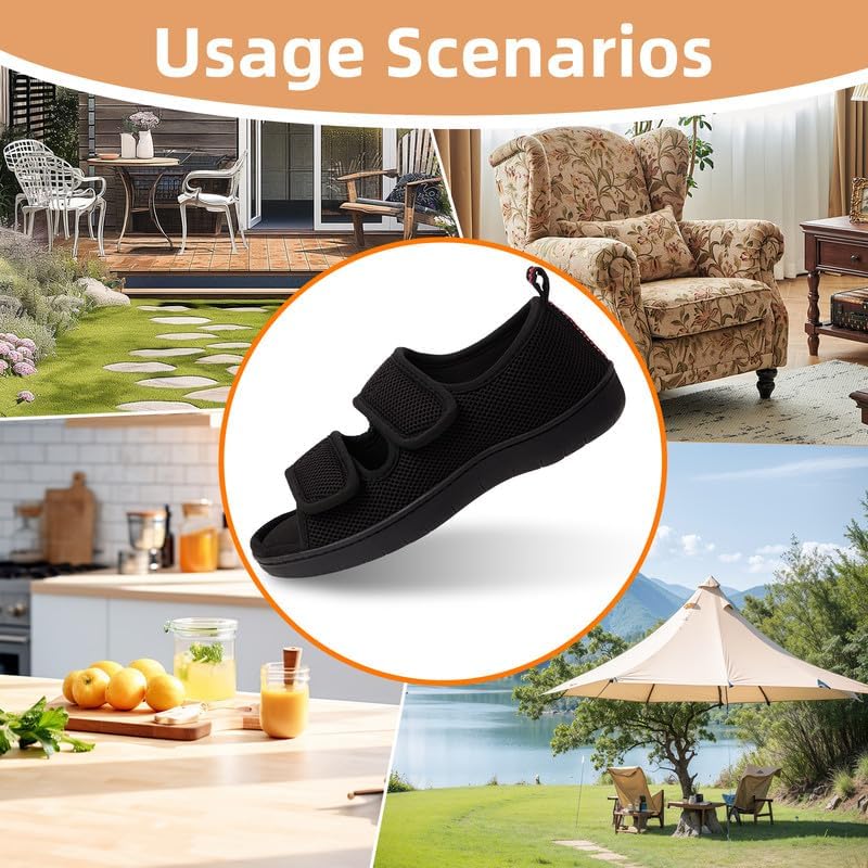 WALKFUN Arch Support Mesh Adjustable Diabetic House Shoes Open Toe Closed Back Slip-on Indoor Slippers for Men and Women Outdoor - Image 5