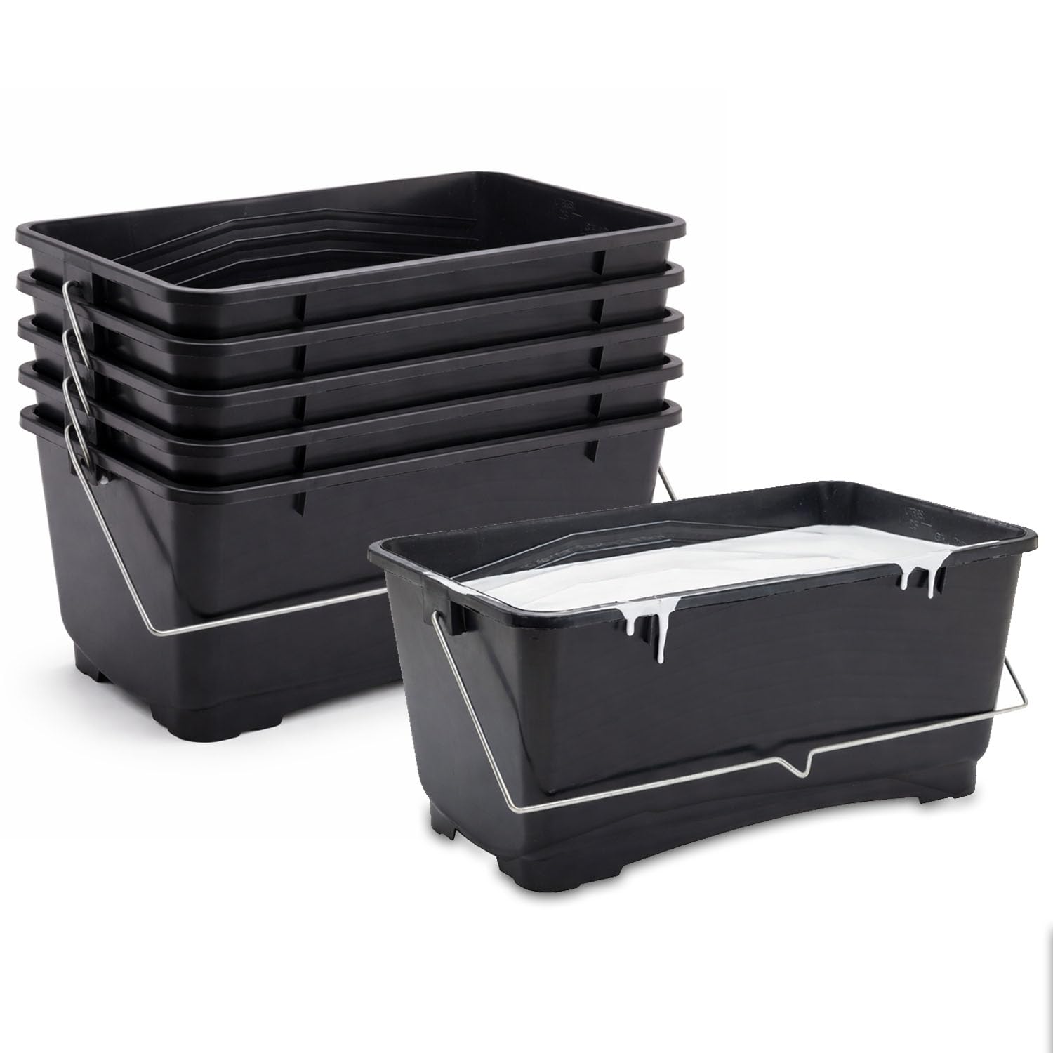 UHL 25 Litre Large Paint Bucket Set of 6, Plastic Paint Scuttle with Metal Handle for Paints and Paste, Heavy Duty Roller Liners Container Painting Decorator, DIY Tool, Suitable For Up To 15" Rollers