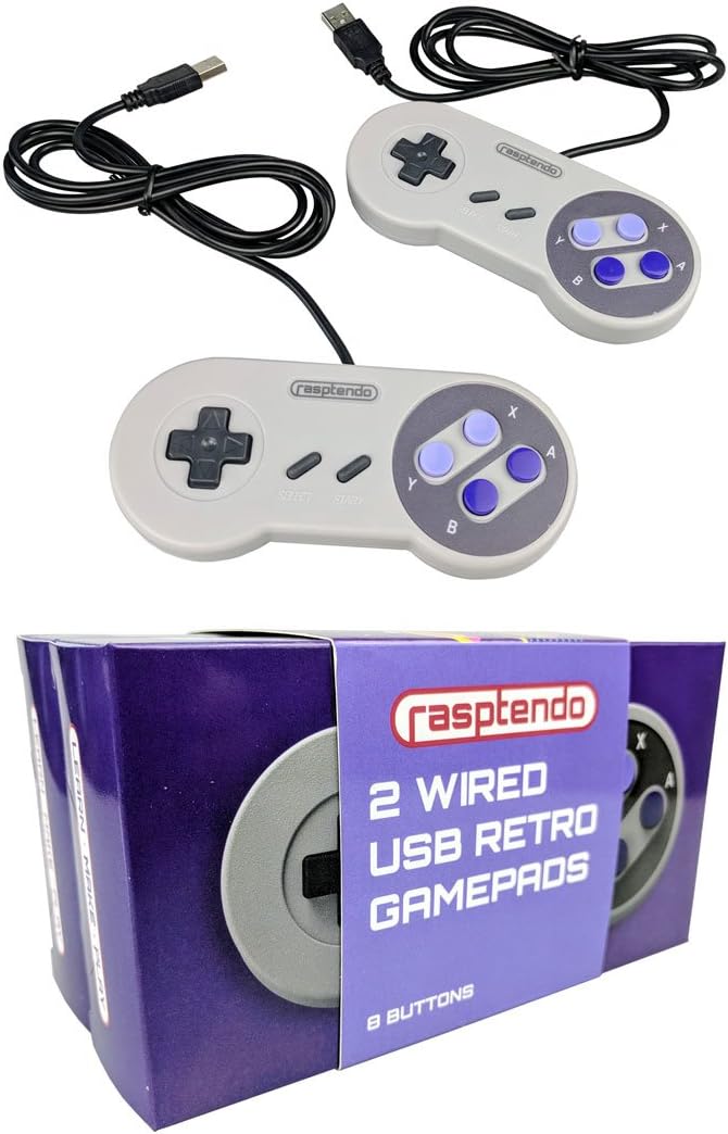 Rasptendo SNES Classic USB Super Nintendo Game Controller Gamepad Joystick for Raspberry Pi 3, Windows PC/MAC (2 PACK)