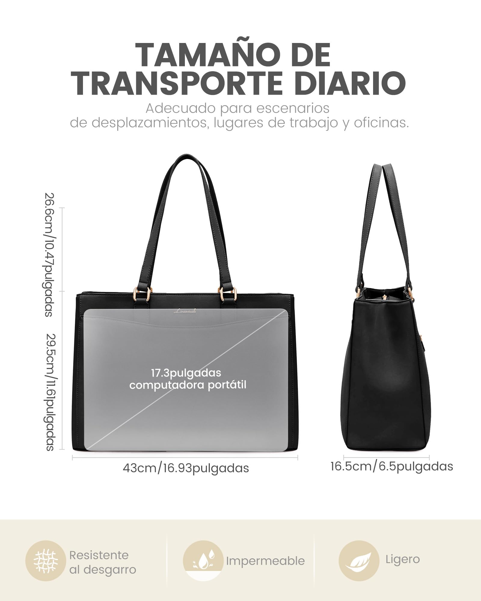 LOVEVOOK Bolso Mujer Grande, Impermeable Bolso Universidad Bolsos Shopper Ordenador Portatil, PU Cuero Tote Bag para Profesora Trabajo University
