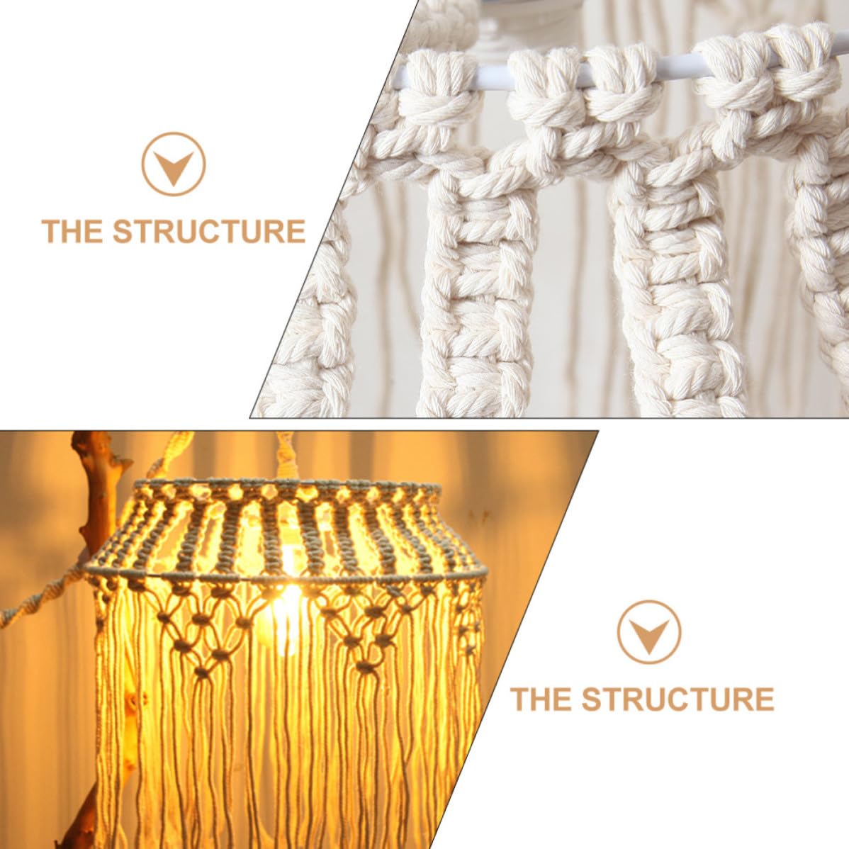 Abaodam Paralume Lampada Macramè in Corda di Cotone Beige, Facile da Installare e Rimuovere, Design Bohémien Elegante e Tessuto per Soggiorno o Camera da Letto