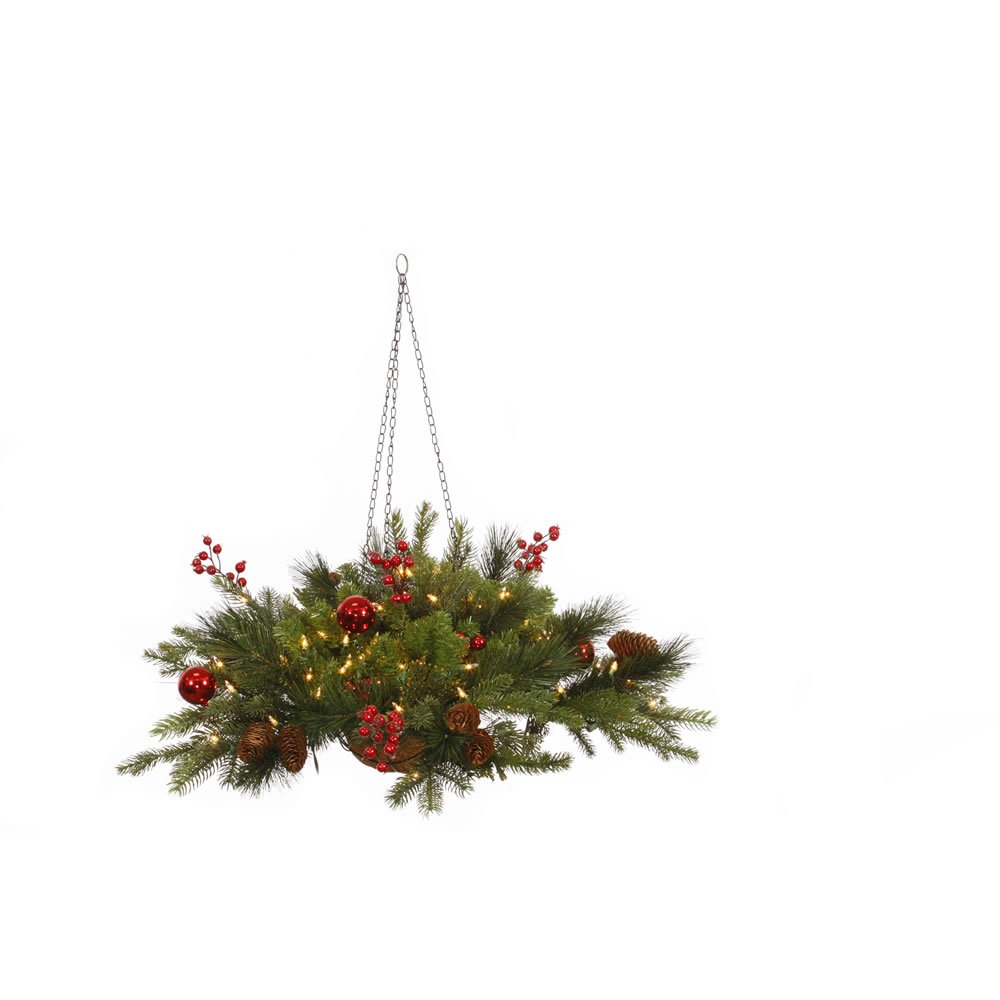 Vickerman Mixed Berry-Ball Hanging Basket with 50 Clear Lights, 12 by 30-Inch