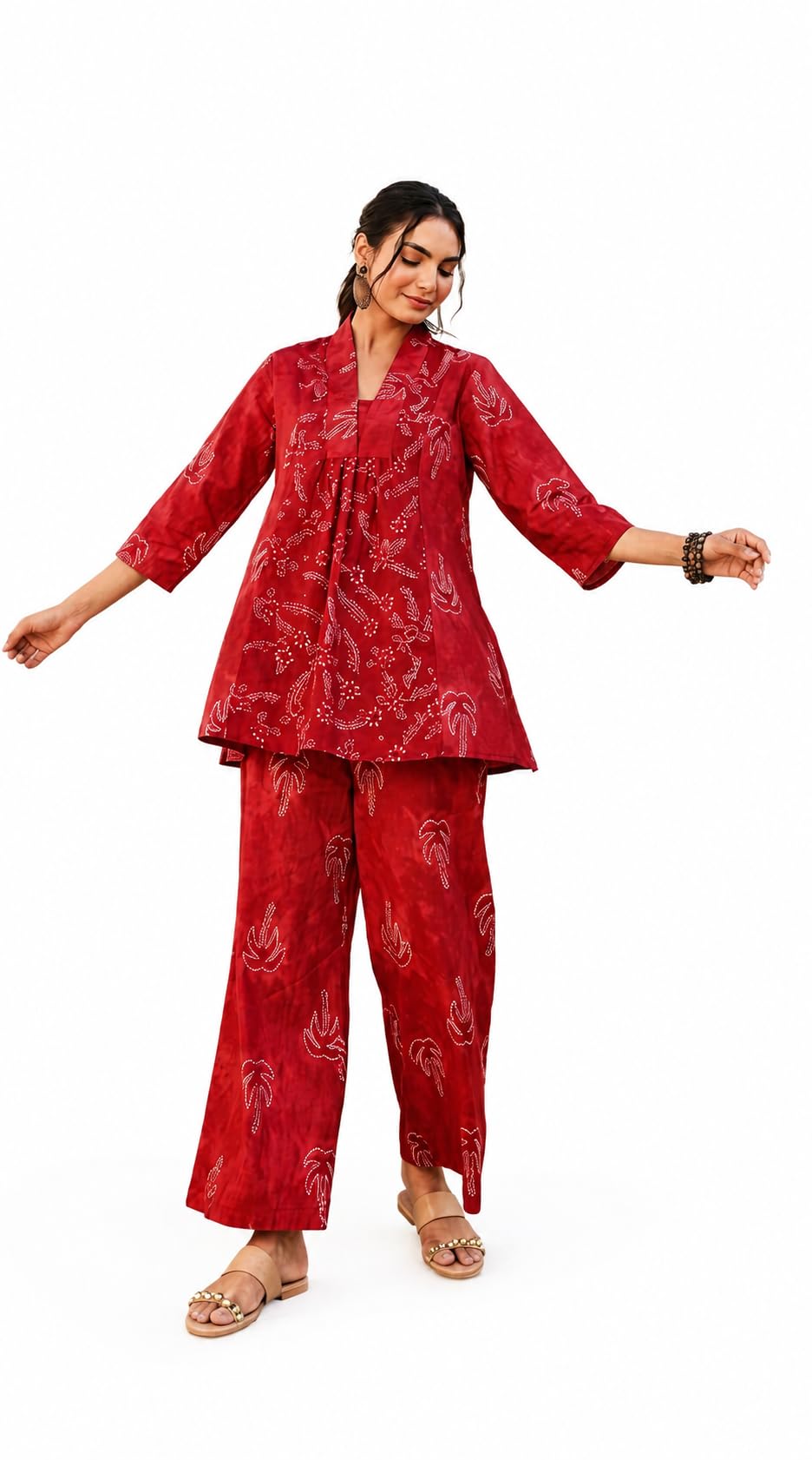 Shree Aadhya Collection Women's Printed Rayon Co-Ord Set, Floral Print, V-Neck Top with Wide-Leg Palazzo Pants-image-38