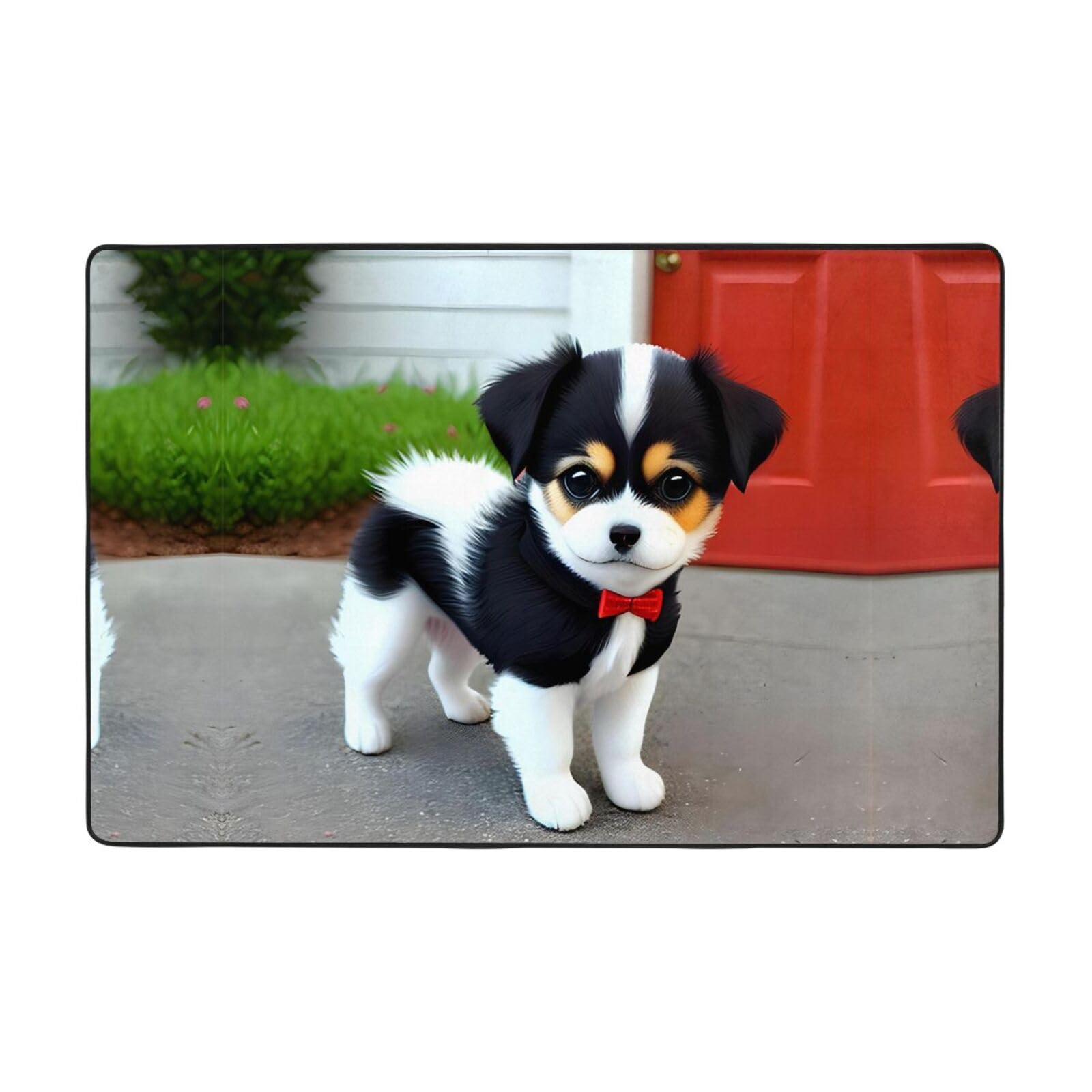 Tapete de franela absorbente para baño o entrada con tierno diseño de cachorros en blanco y negro