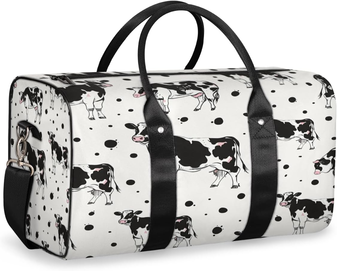 Cow Travel Duffel Bag for Women Men Large Capacity Overnight Weekender Bags for Lightweight Waterproof Sport Gym Bag for Workout Yoga Swim