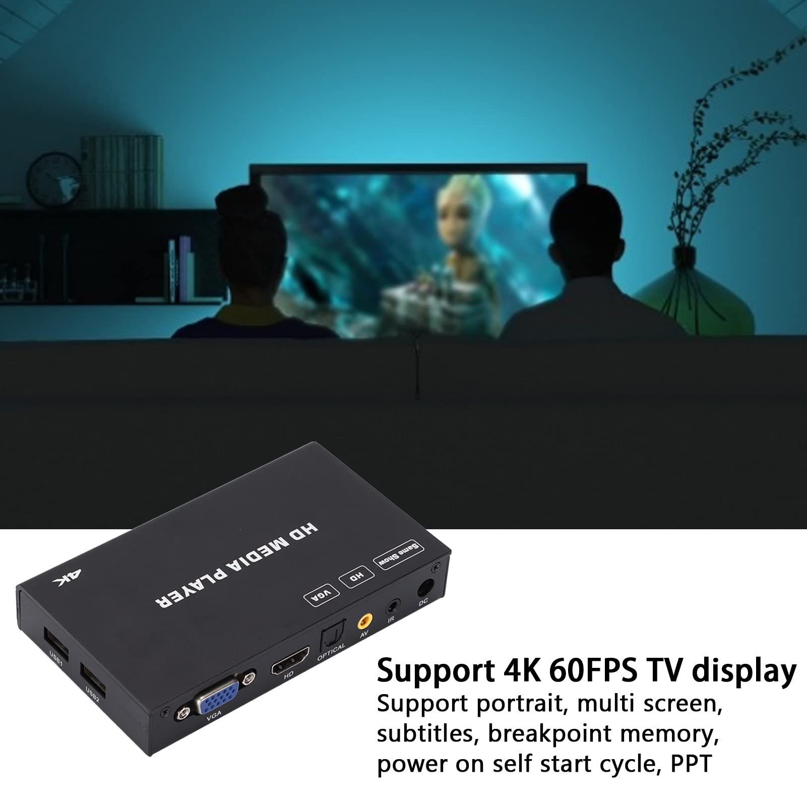 SONK Cyfrowy odtwarzacz multimedialny 4K Ultra HDMI z obsługą pilota zdalnego sterowania Wyjście VGA/Optyczne wyjście audio i ekran telewizora 4K 60 FPS, odtwarzacz multimedialny USB do pamięci USB