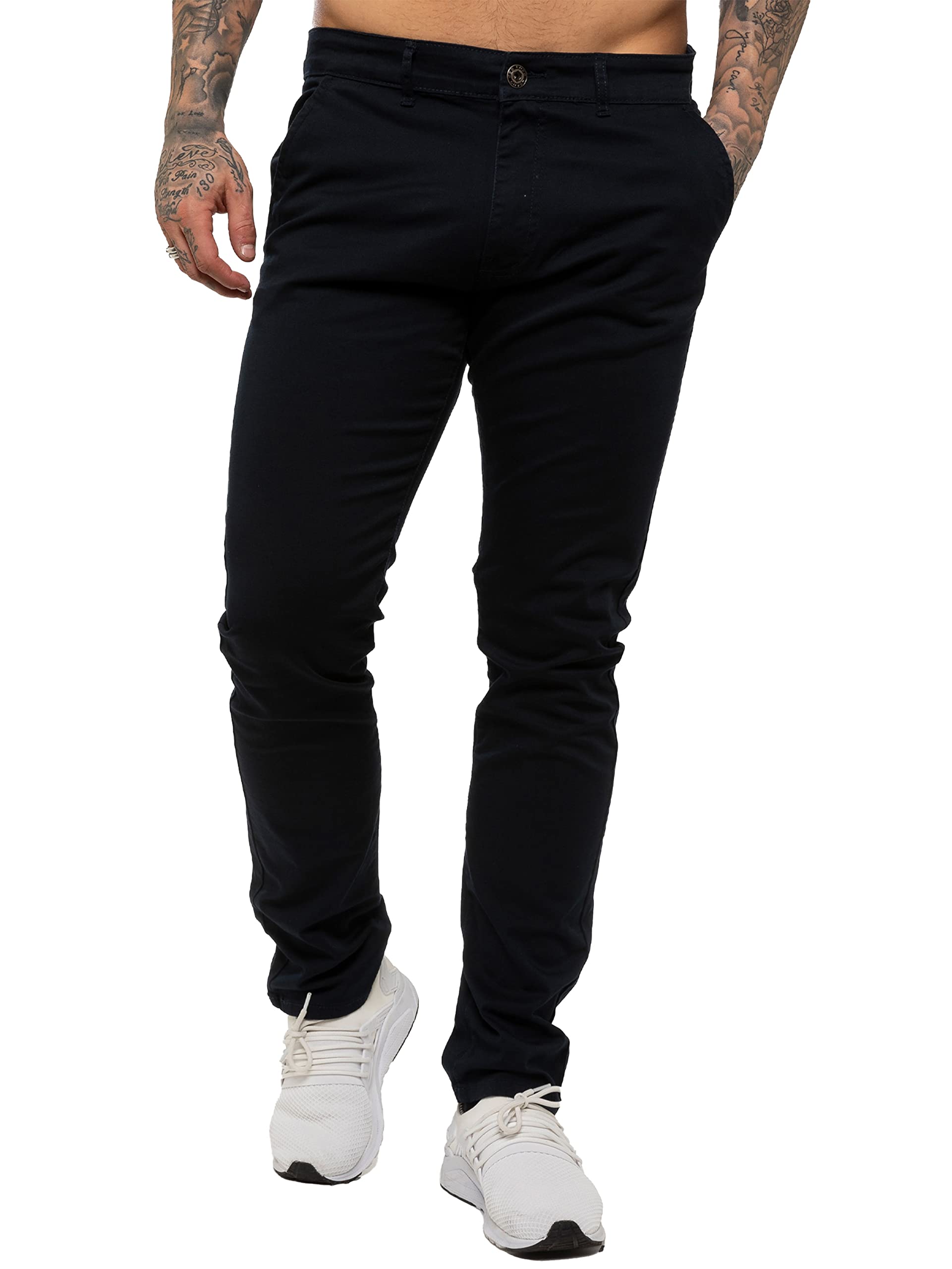 989Zé ENZO Mens Skinny Slim Fit Chinos Stretch Trousers Pants EZ348 Navy 46 Short