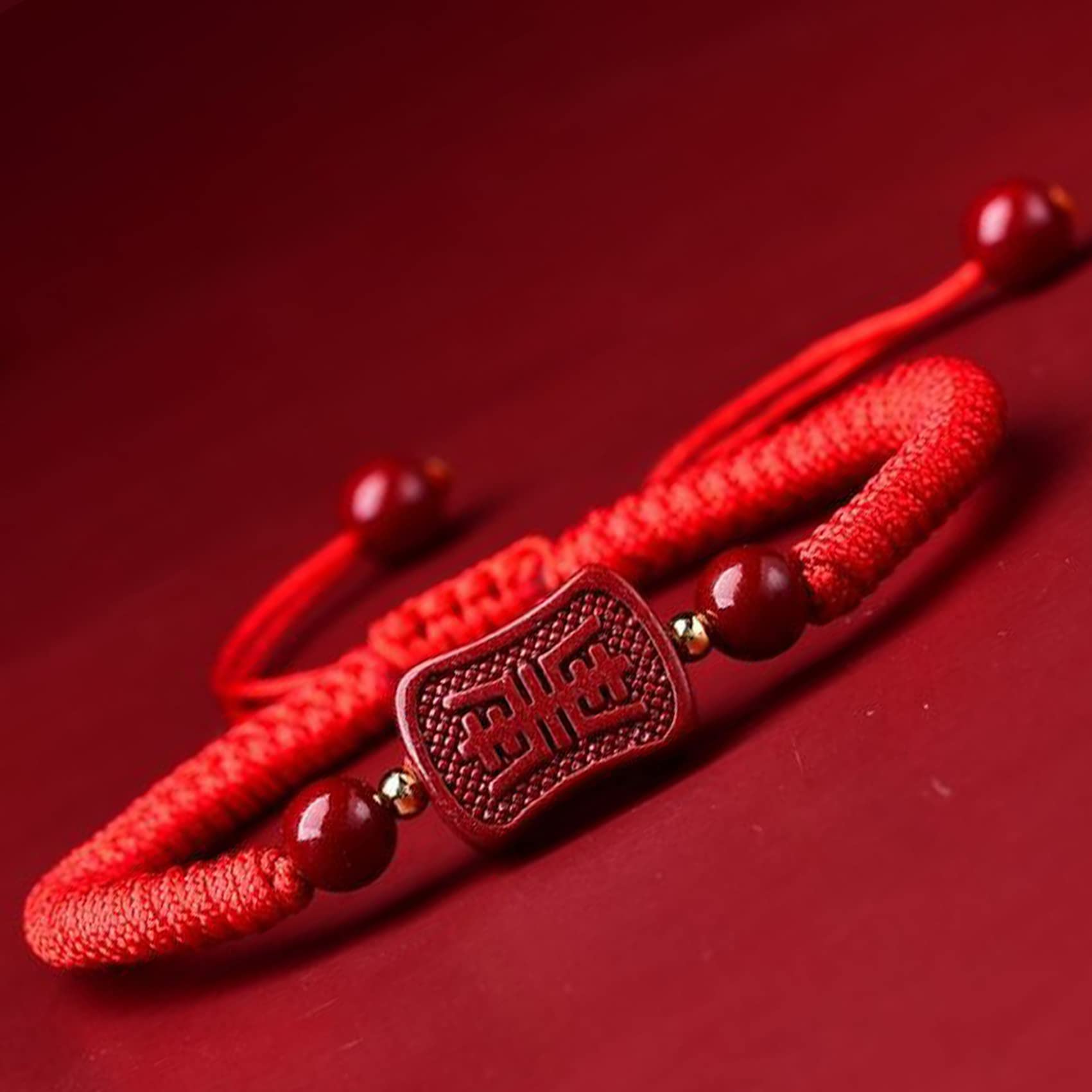 Pulsera Feng Shui Pulsera De Cuarzo De Cristal De Cinabrio Pulsera De Hilo Rojo Amuleto De Buena Suerte Pulsera Redonda De Cuentas Elástica Piedra Talismán Pulsera De Cristal Vintage Mujeres