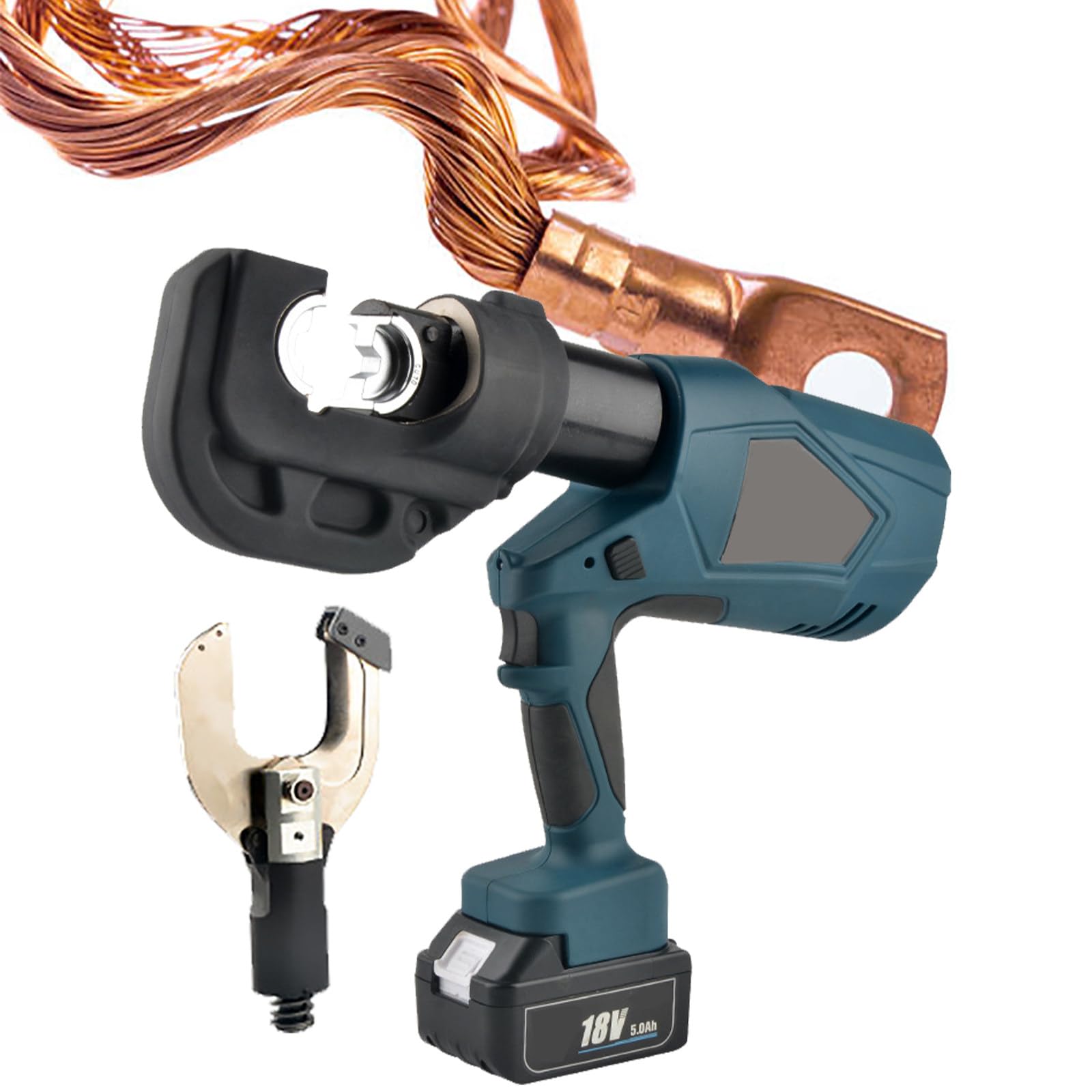 Hydrauliczna zaciskarka do końcówek kablowych, 120 kN, obrotowa o 360°, do zastosowań elektrycznych, z 13 matrycami, zaciskarka i nożyce 2 w 1