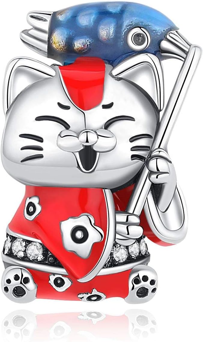 Nbsameng S925 Sterling Silver Charms Bead Compatible for Pandora Bracelets and Necklaces，lucky cat