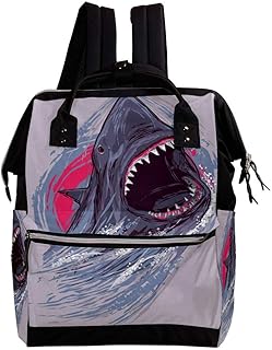 TIZORAX - Zaino per pannolini a bocca larga con squalo, grande capacità, multifunzione, borsa per pannolini da viaggio, per mamma