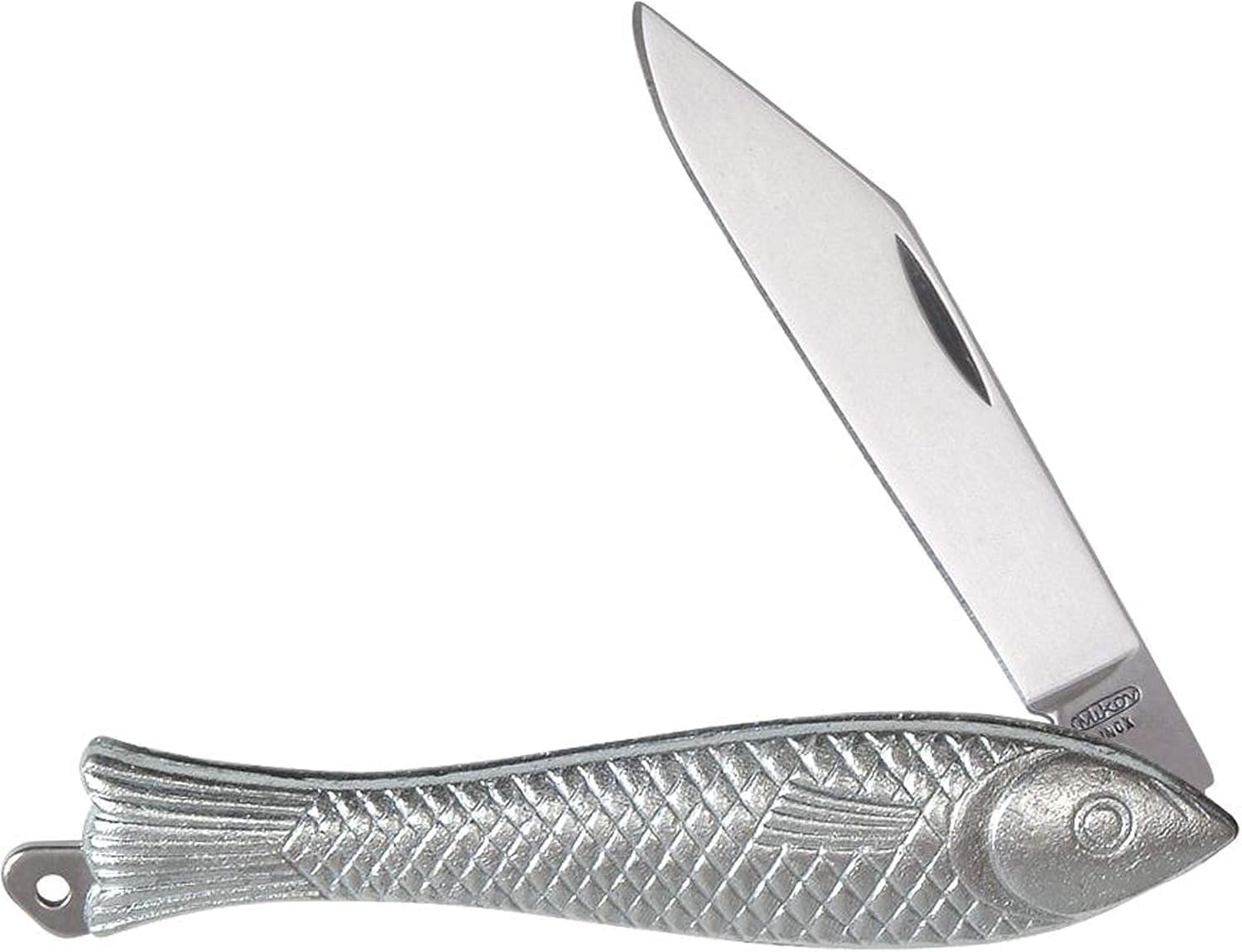 Mikov Classic Silver Fish Knife - Iconic Small Pocket Knife for EDC - 420 Stainless Steel Blade - Durable utility keychain knife - Original Czech Rybicka