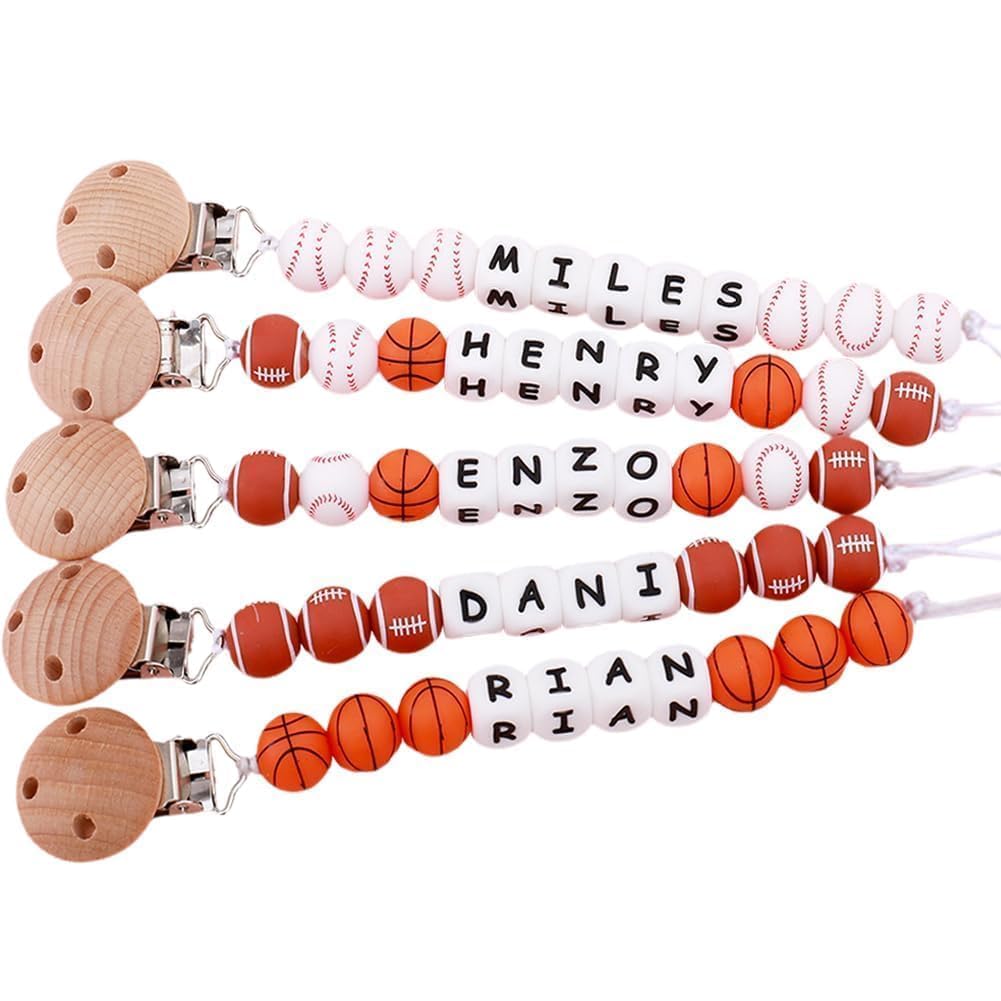 Verxcty Personalized Pacifier Clip with Name for Boy, Basketball & Soccer & Football Pacifier Clip