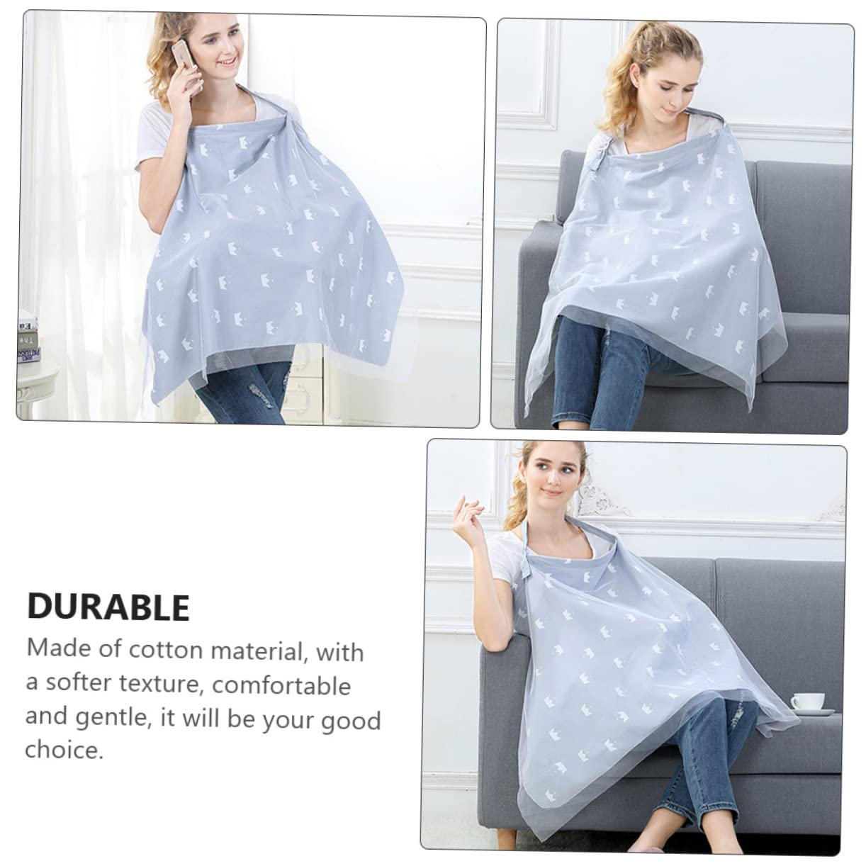 KOMBIUDA Mom Nursing Cover Feeding Cloak for Breastfeeding Chic Patterned Summer Shawl Versatile Use As Stroller Canopy Quilt Grey Crown Design with Mesh Insert
