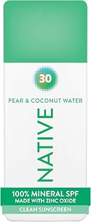 Native Mineral Sunscreen Spray SPF 30, Pear & Coconut Water Scent, with 100% Mineral Zinc Oxide for Face & Body, Hawaii Compliant, Vegan, No White Cast - 7 oz