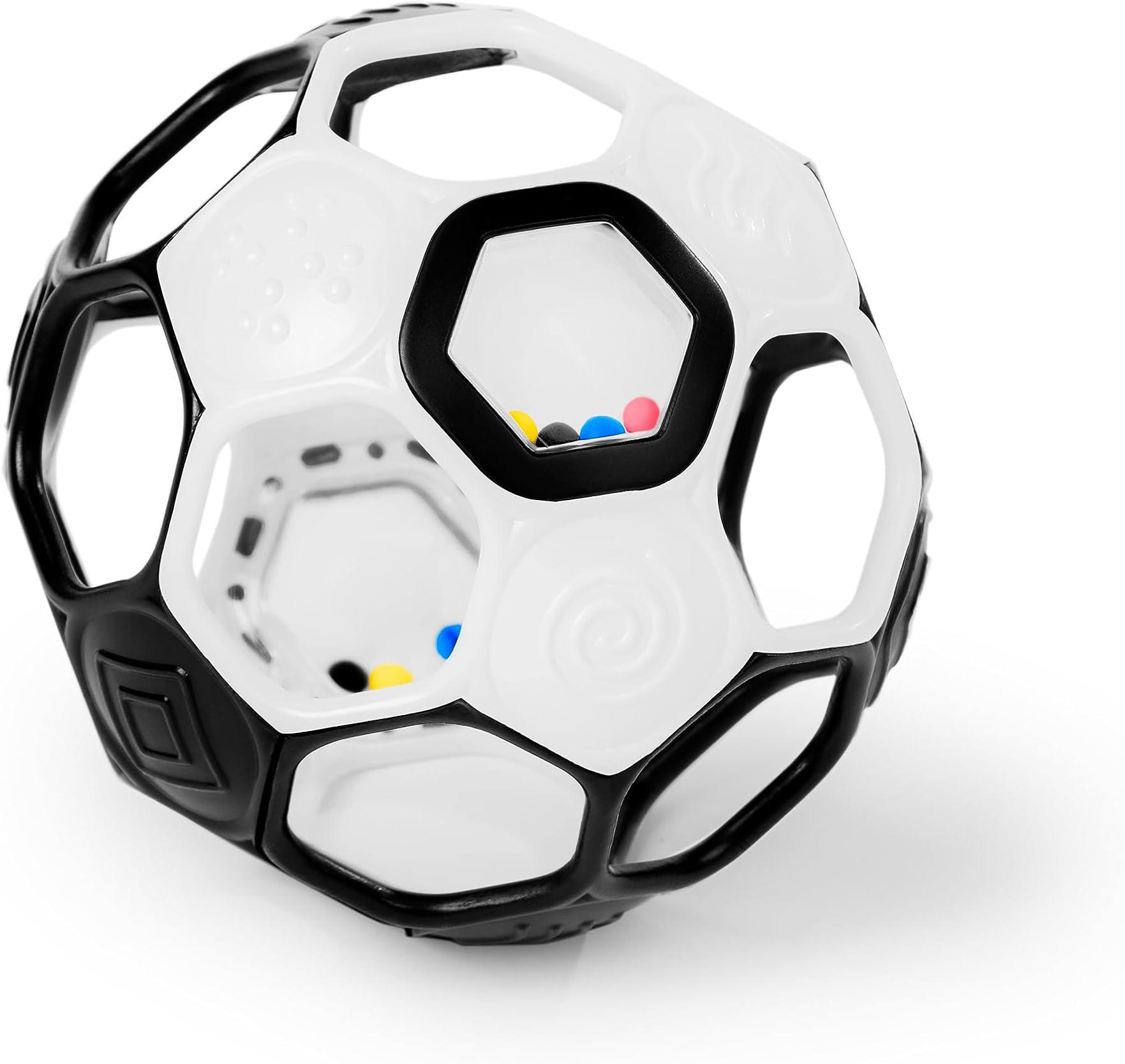 Bright Starts Oball Grippin' Goals Rattle Football Baby Ball - Black & White, Easy-Grasp Toy for Newborn and Up