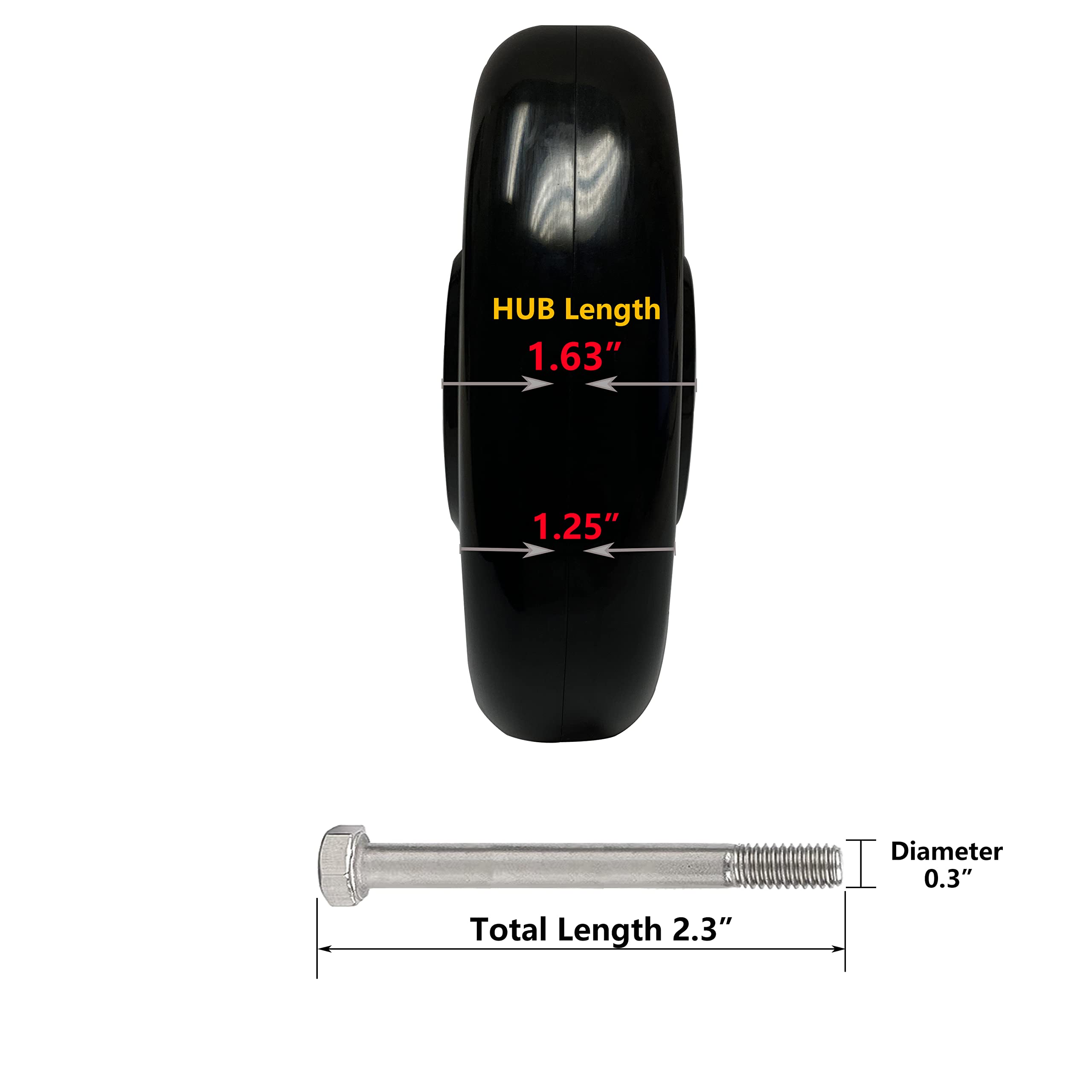Rueda para carrito de compras de 5 x 1.25 pulgadas, eje de 5/16 pulgadas, capacidad de carga de 1400 libras en total (paquete de 4 unidades de diámetro de 5/16 pulgadas (negro/gris)