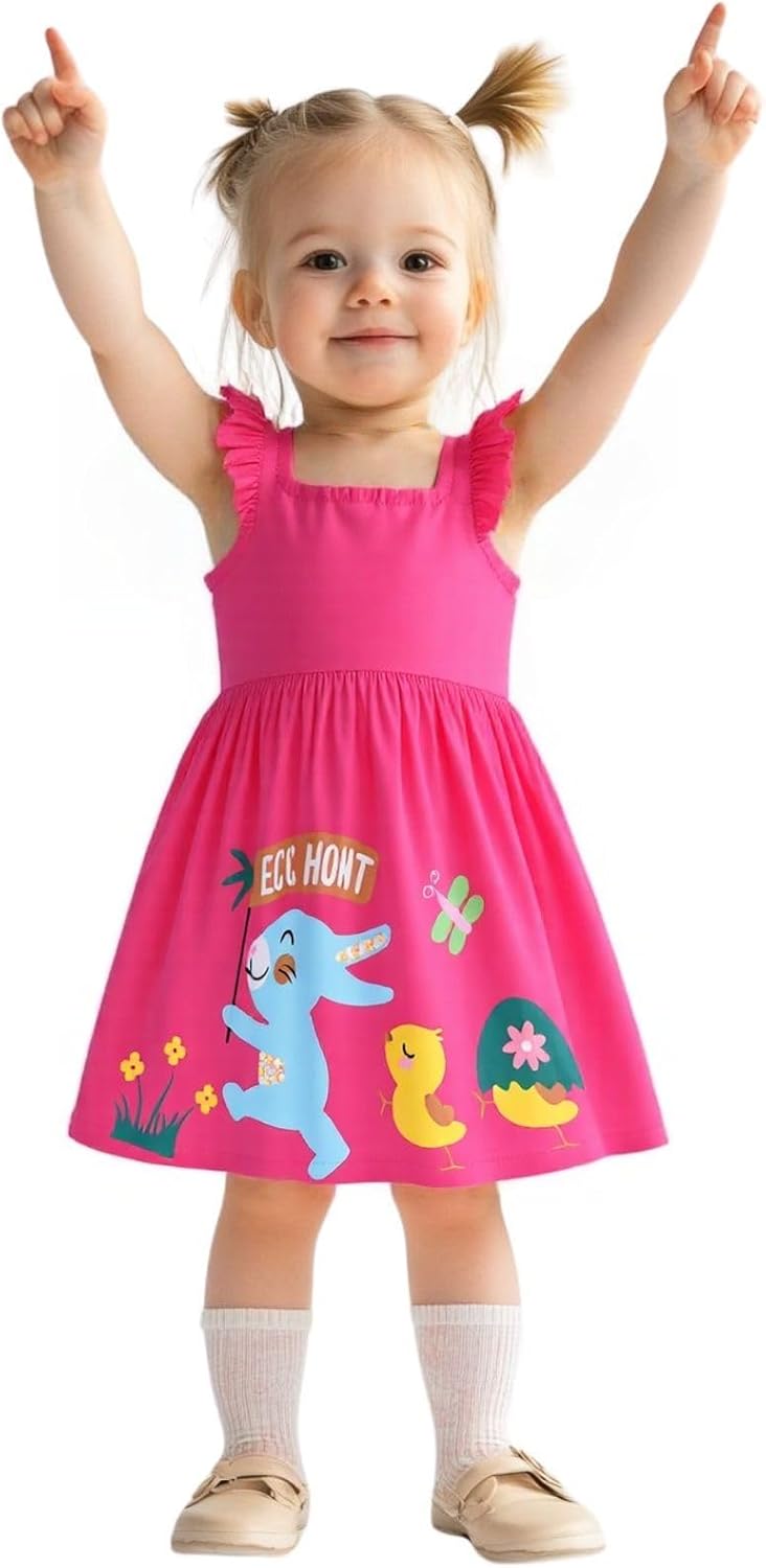 HILEELANG Toddler Girl Easter Dress Summer Cotton Casual Sleeveless Playwear Beach Sundress