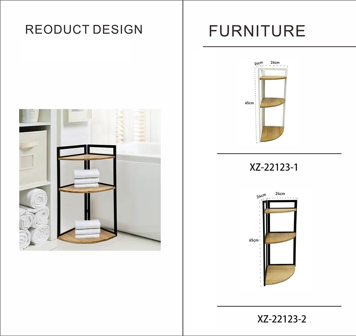 XZ-22123-2 Estante Organizador de Madera Natural Pirámide con los Marcos Metal para Baño, Alacena, Lavandería, Multifunción 3 Niveles.