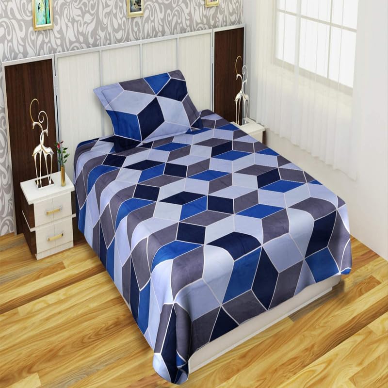 Amvy Creation Prime Collection 160 TC Glace Cotton Supersoft Single Bedsheet with 1 Matching Pillow Cover (Multicolour, Size 60 x 90 Inch) - Blue Grey Zigzag - Gold Single (B0D8CNXBC1) Amazon Price History, Amazon Price Tracker