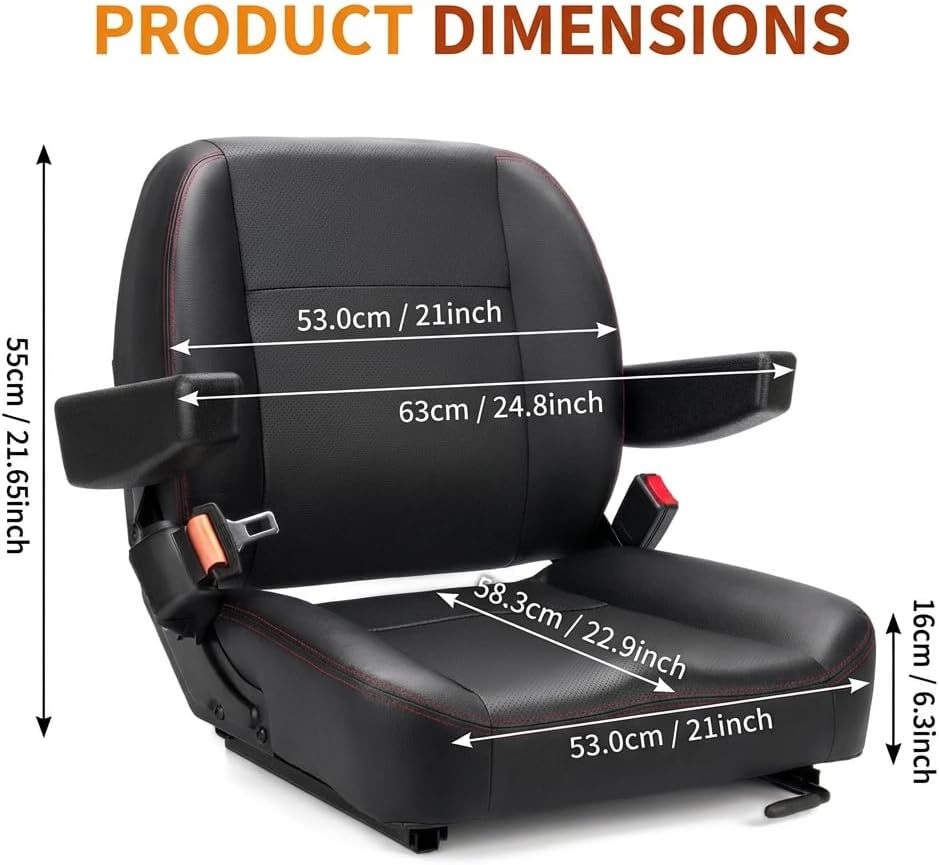 Universal Forklift Seat,Tractor Seat,with Micro Switch,Armrest and Safety Belt,for Tractor,Mower,Skid Loader,Telehandler,Backhoe,Excavator Dozer…