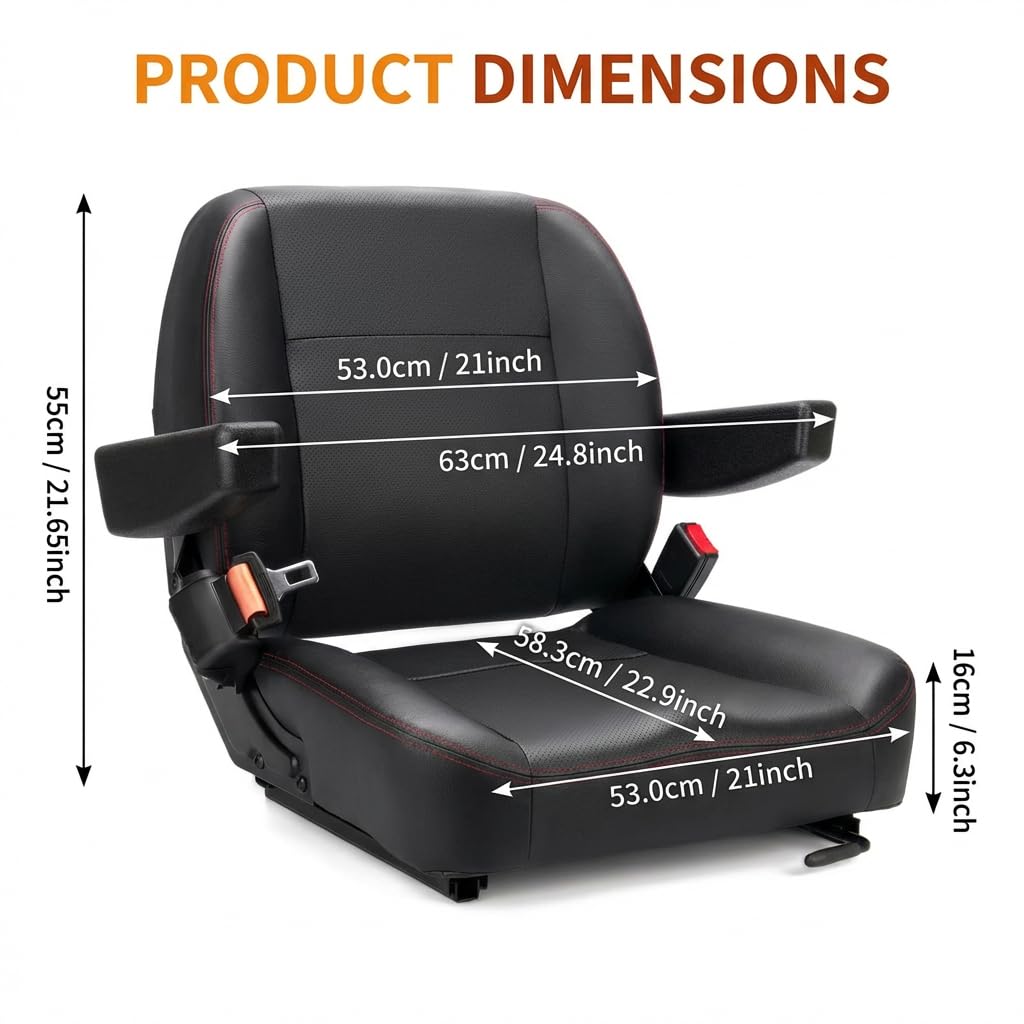 SEATIN Universal Gabelstaplersitz, Gabelstaplerzubehör, Traktorsitz, Fahrerhauszubehör, mit Mikroschalter, Armlehne und Sicherheitsgurt, für Traktor, Mäher, Skid Loader, Teleskoplader, Bagger,