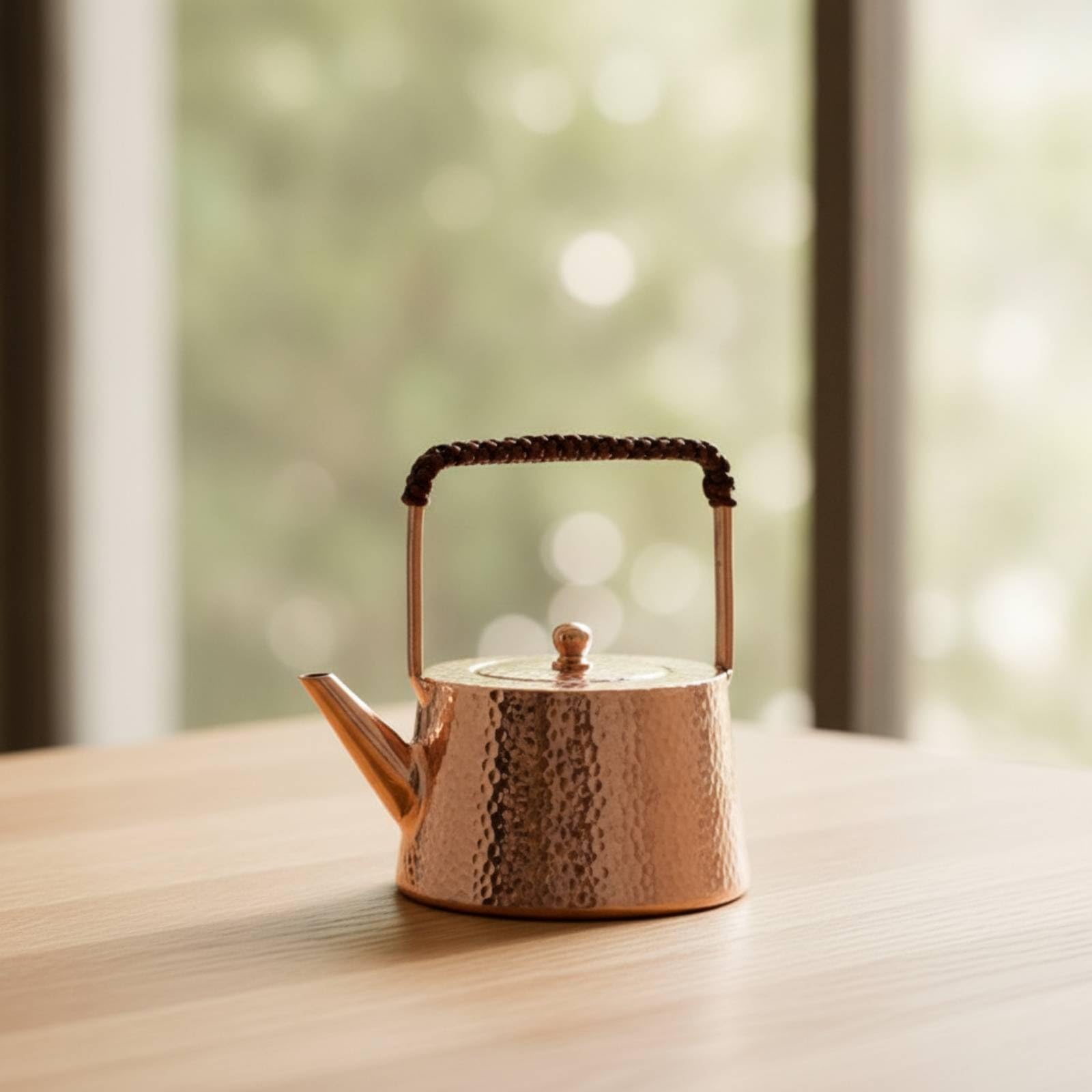 Tetera de Cobre Puro Martillado Tetera Hervidor Jarra con Corto Mango Arqueado Tapa Ajustada Vertido Controlado Adecuada para del Té Mesa Cocina Regalo, 800 Ml, Aspecto Envejecido