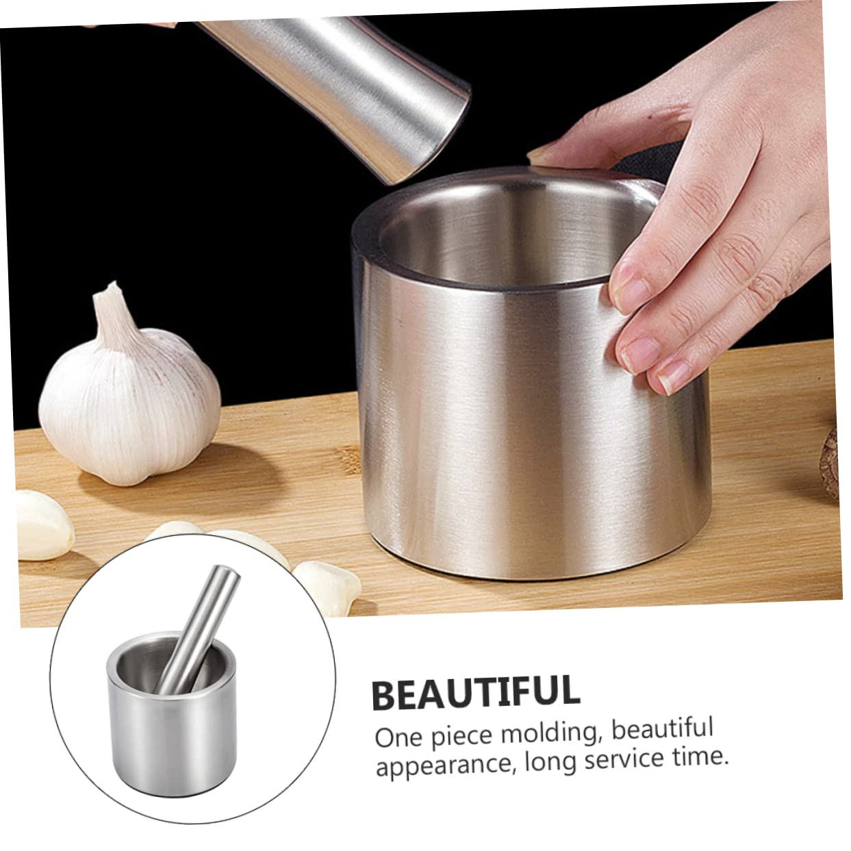 Cabilock Machacador de Ajos de Acero Inoxidable 304 sin Olor Seguro para Alimentos Bol de Molienda Práctico para Cocina y Condimentos