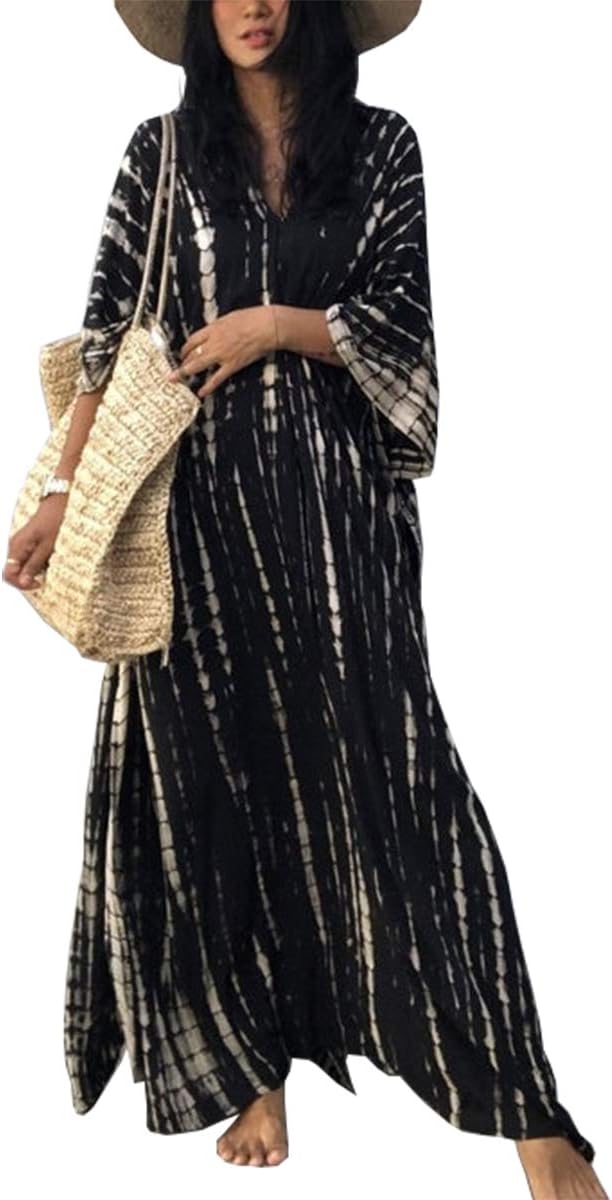 Women's Boho Kimono Long Cardigan Roomy Loungewear Oversized Kaftan Beach Dress Cover Ups Robes