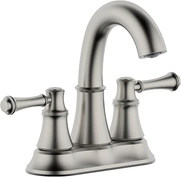 Brushed Nickel 4 Inch Bathroom Faucet,2 Handle Bathroom Sink Faucet with Pop up Drain,Centerset Bathroom Lavatory Faucet,LF-6208-BN