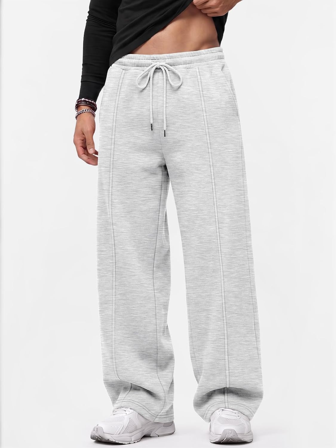 EFAN Mens Wide Leg Baggy Sweatpants Open Bottom Drawstring Pants | Curved Panel Stitching,Fleece Lined,Elastic Waistband,Side Pockets