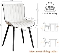 Vista 2 de YOUNUOKE Mid-Century Modern Dining Chairs Set of 2, White PU Leather Upholstered Kitchen Chairs with Black Metal Legs, Armless Accent Chair for