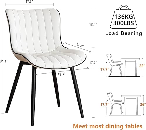 Miniatura 2 de YOUNUOKE Mid-Century - Juego de 2 sillas de comedor modernas tapizadas de piel sintética blanca con patas de metal negro, silla decorativa sin