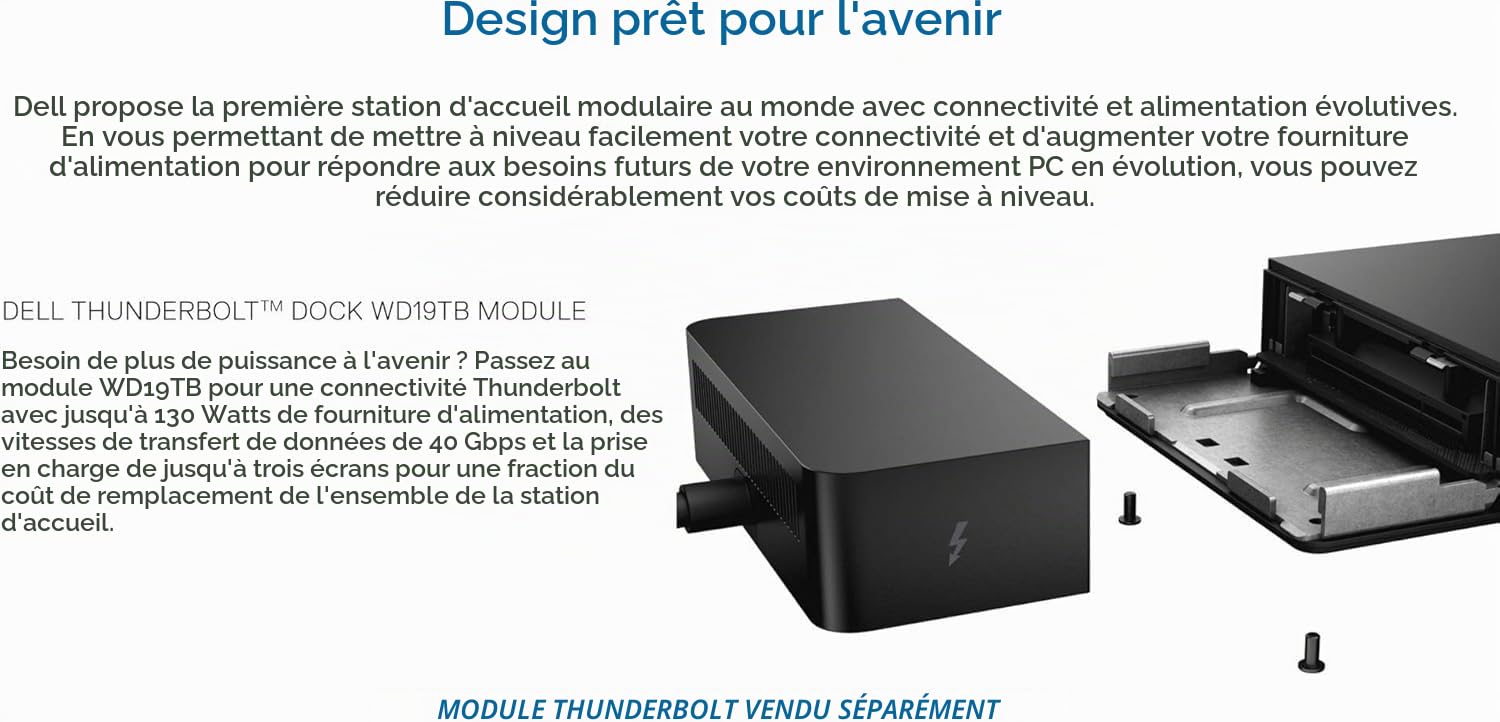 Dell WD19 Station d'accueil 180 W (alimentation 130 W) USB-C, HDMI, double DisplayPort, noir (reconditionné)