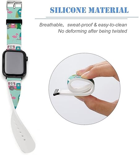 Miniatura 4 de Correa de reloj de silicona suave compatible con Apple Watch para hombresunisexjóvenes compatible con Iwatch Series 54321, Happy Camper Camping
