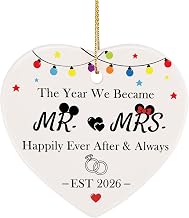PRSTENLY Wedding Gifts for Couples, 2026 Happy Wedding Gifts for Bride and Groom Mr and Mrs Gift, Engagement Bauble Weddings Newlyweds Ceramic Hanging Heard Card Ornament