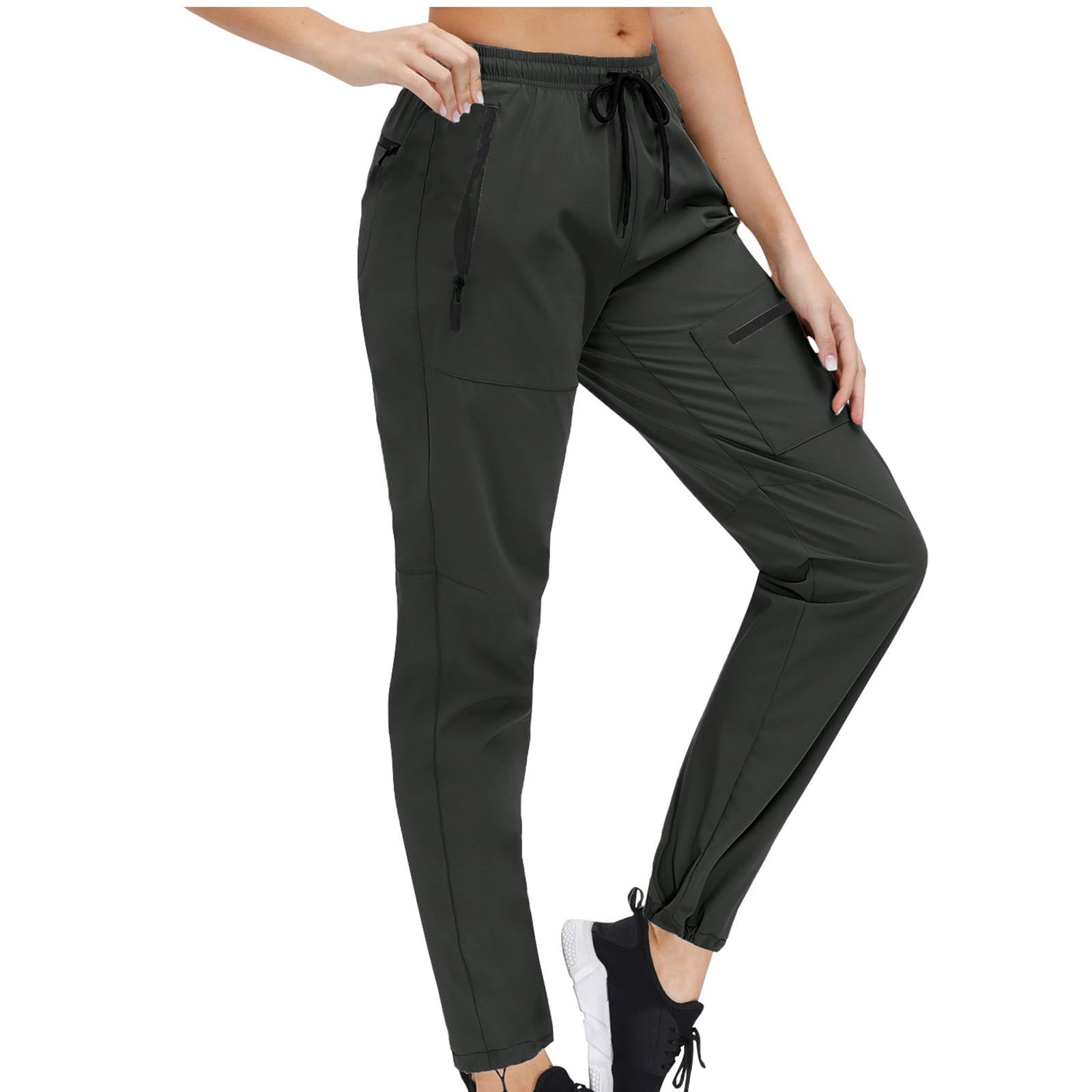 Hiking Joggers for Women Casual Lightweight Quick Dry Outdoor Sweatpants Zipper Pockets Elastic Waist Athletic Pants Green