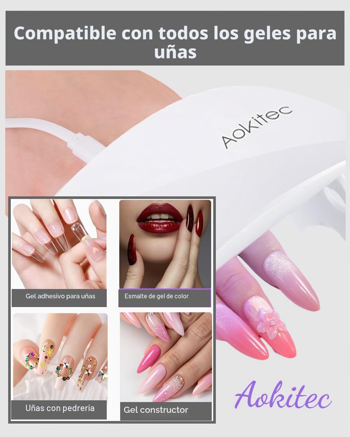 Aokitec lámpara LED uñas de gel portátil USB secador 2 temporizadores