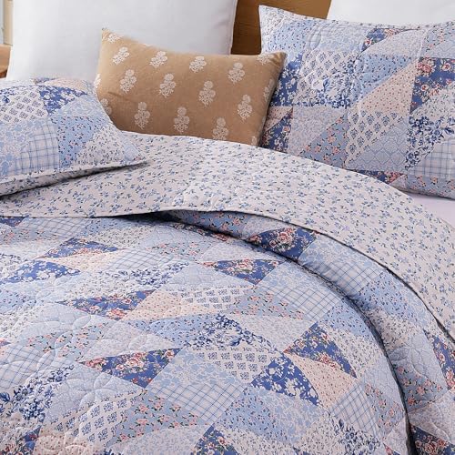 King Quilt Set-3 Pieces Soft Bedding Lightweight Floral Patchwork Coverlet by BLOOMHAVEN - Used condition - Image 8