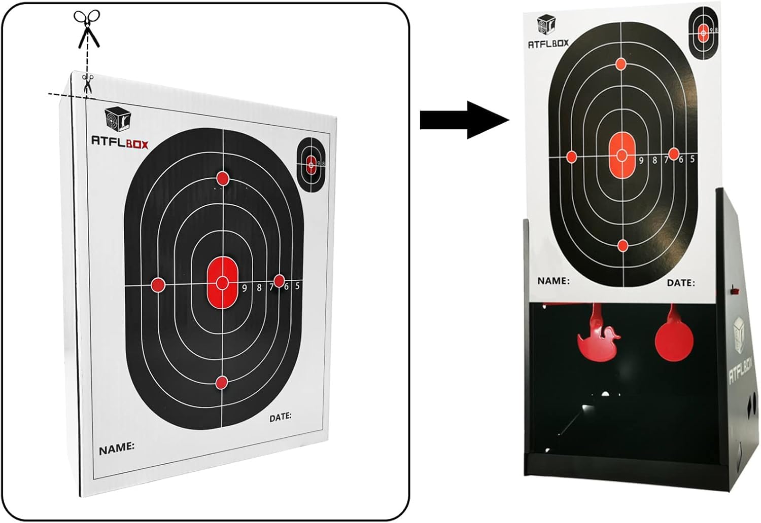 Atflbox Piège à Cible pour Pistolet BB 17.8 x 22.9 cm avec Cible en Papier 10-20 pièces et cibles de tir rotatives pour Airsoft, Pistolet BB, Fusil