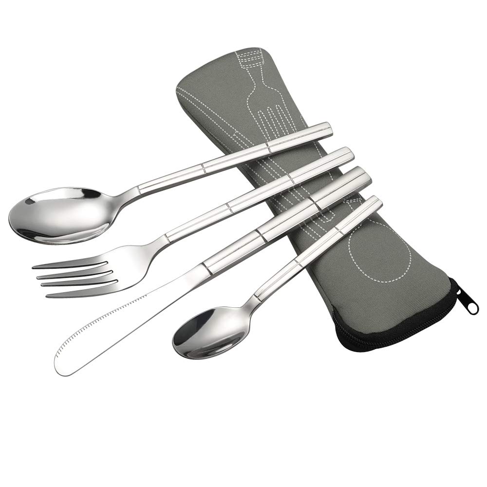 Hokky2 Person Camping Cutlery Set, 8-Piece Flatware with Carrying Gray Case