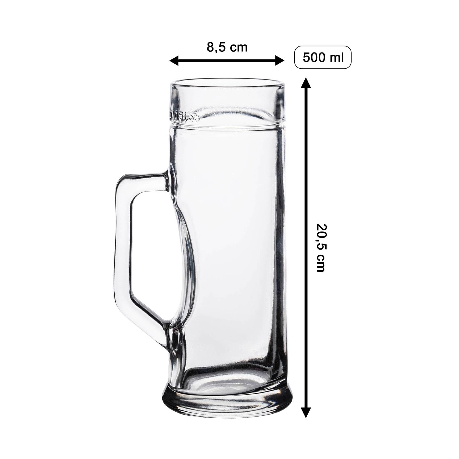 Bierkrug mit Gravur, Name vertikal, 0,5 l, 6 Stück | Personalisiertes Henkelkrug mit 2-zeilige-Namensgravur, Geschenk für Bierliebhaber, Spülmaschinenfest