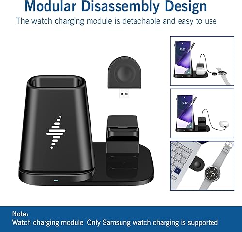 Miniatura 3 de Cargador inalámbrico 4 en 1 con certificación Qi estación de carga inalámbrica rápida para Samsung Galaxy Watch 5 Pro43Active 2Gear S3Sport base de
