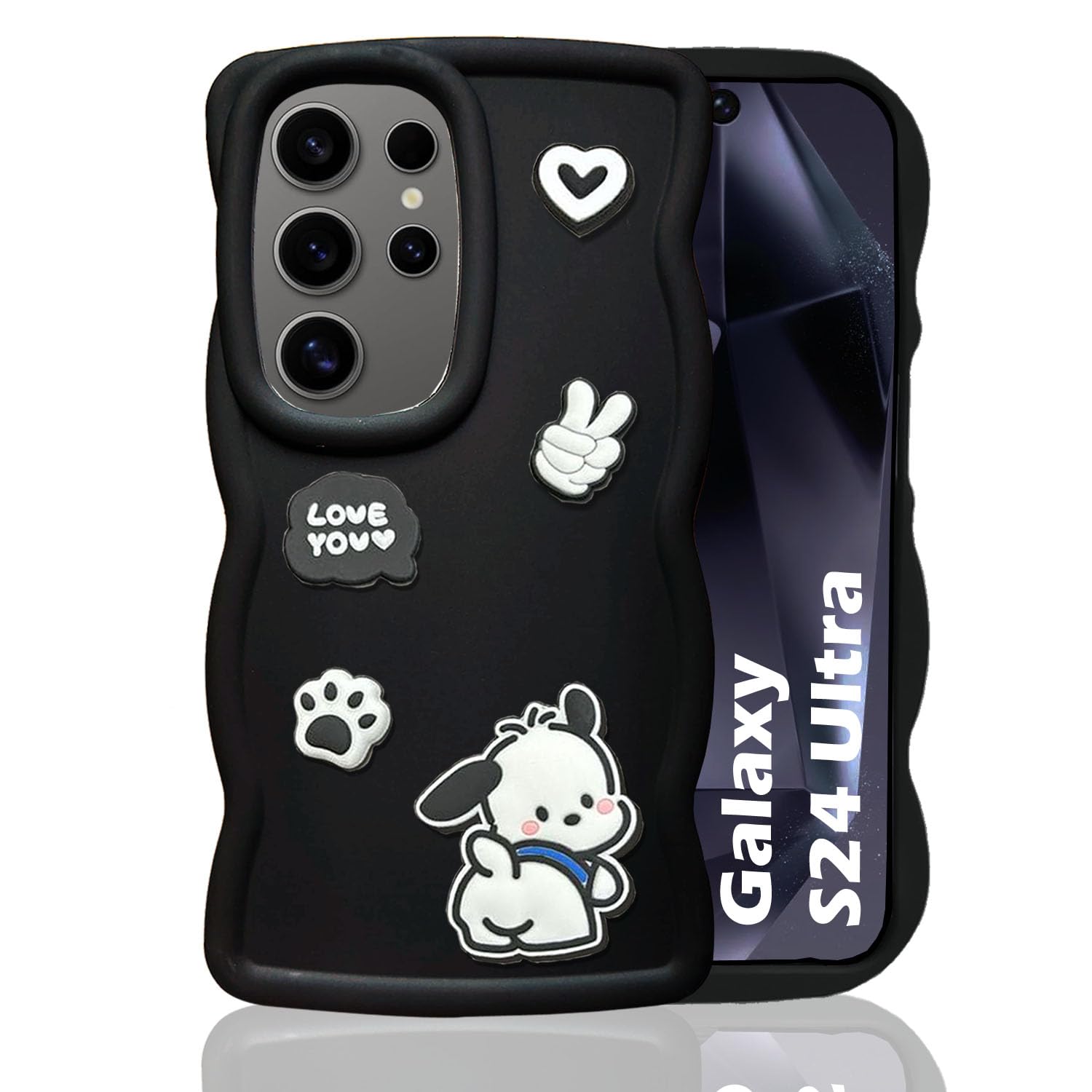 KC Back Cover for Samsung Galaxy S24 Ultra 5G - 3D Cute Big Wave Cartoon Characters and Puppy Shockproof Soft Bumper Silicone Case with Camera Protection (Black) (B0D99ZLCLN) Amazon Price History, Amazon Price Tracker