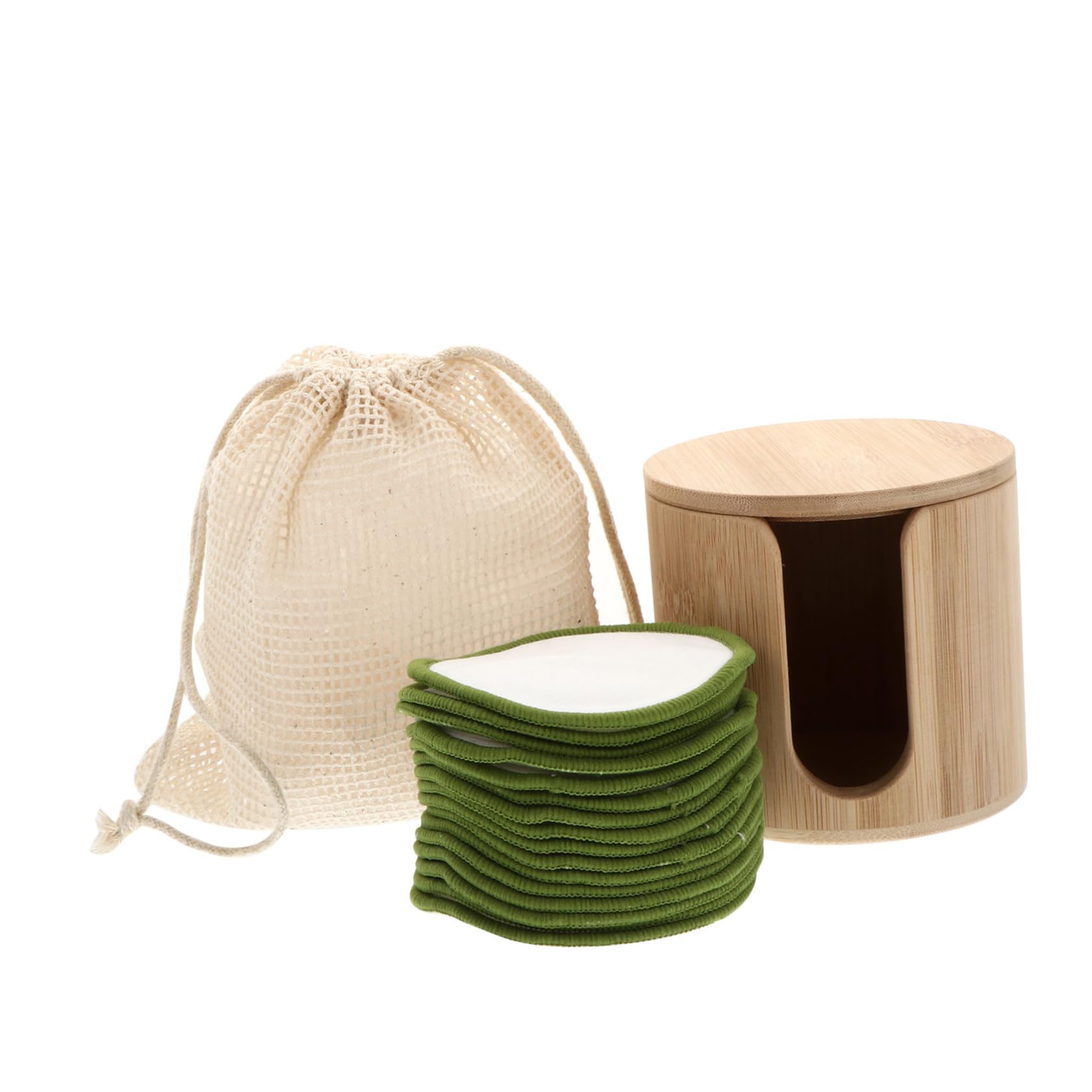 Dischetti Struccanti Riutilizzabili 18 Pezzi in Fibra di Bambù Verde | Kit Supporto e Borsa, per Viaggio e Campeggio, Lavabili, Delicati sulla Pelle del Viso