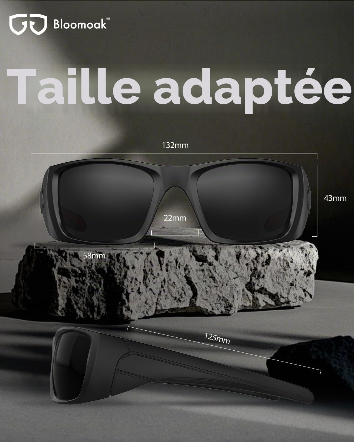 Bloomoak Lunettes de soleil CAT 4 super foncées | UV 400 | pour la photophobie et la sensibilité à la lumière | Style sport enveloppant pour homme et femme