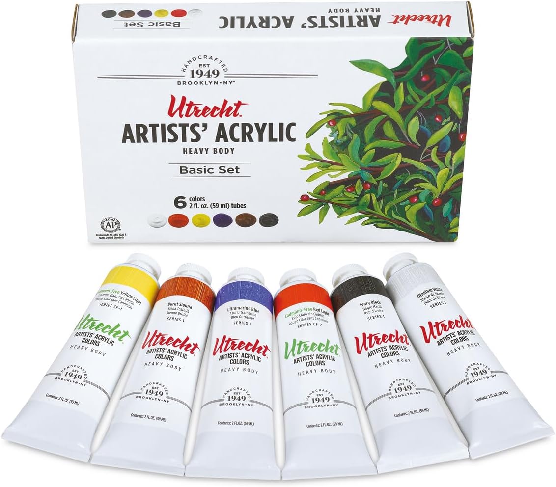 Utrecht Artists' Acrylic Paints - Set of 6, Basic Colors, 59 ml