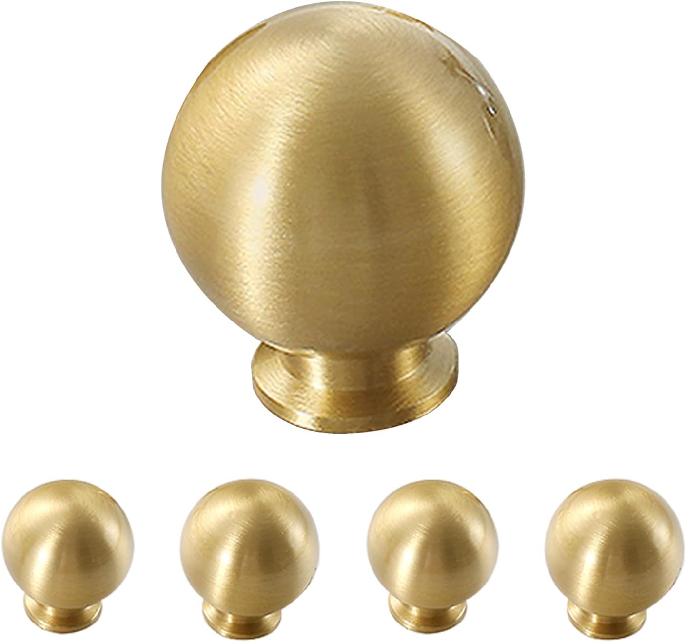 Flybath 5 Pack Ball Cabinet Knobs Solid Brass Kitchen Drawer Gold Pulls Cute Furniture Handles, Brushed Brass