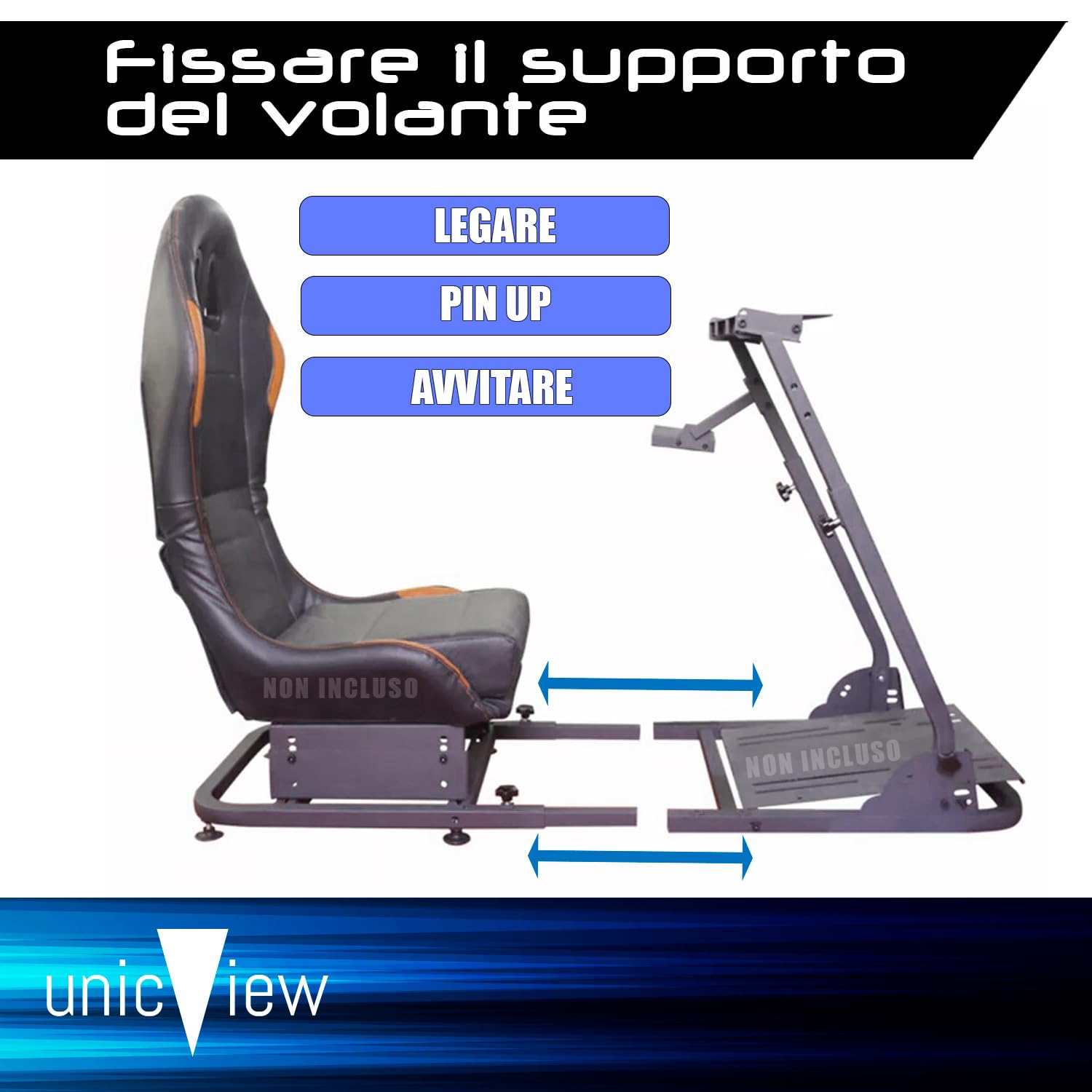 Unicview Adattatore Cockpit SimRacing per supporto volante Logitech G29 G920 G923, Thrustmaster T150 T500 T300 TX TH8A, PS4 PS5, Xbox Fanatec, Completamente regolabile, Valido per sedia da gaming