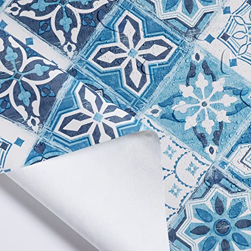 KP HOME White PVC Table Cloth Wipe Clean Tablecloth Oilcloth in Navy Blue Porto Tiles Print - Image 4